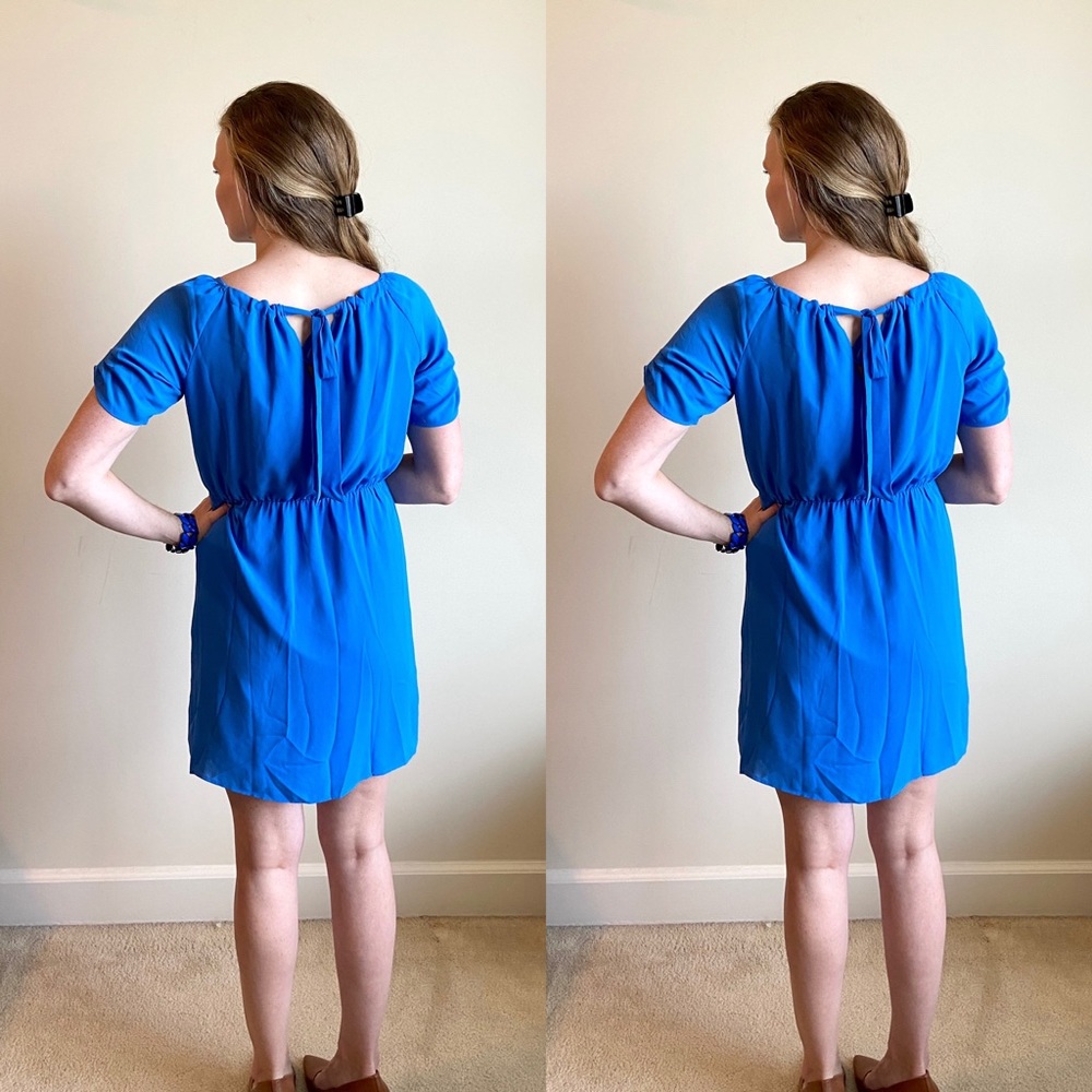 Ann Taylor LOFT blue short sleeve fit &flare dress - Picture 2 of 10